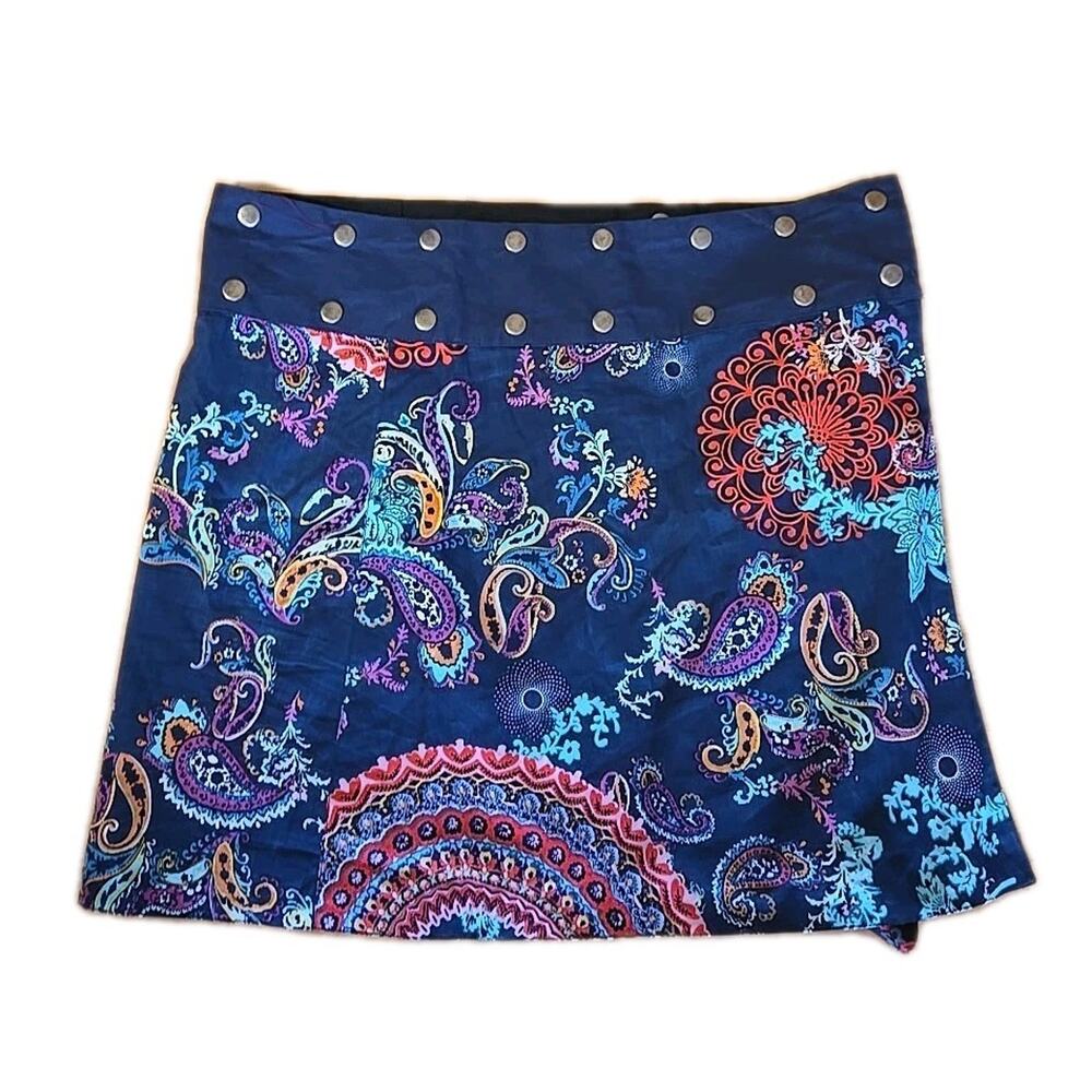 COLINE adjustable waist cotton short boho skirt with flap pocket OS 18.5L